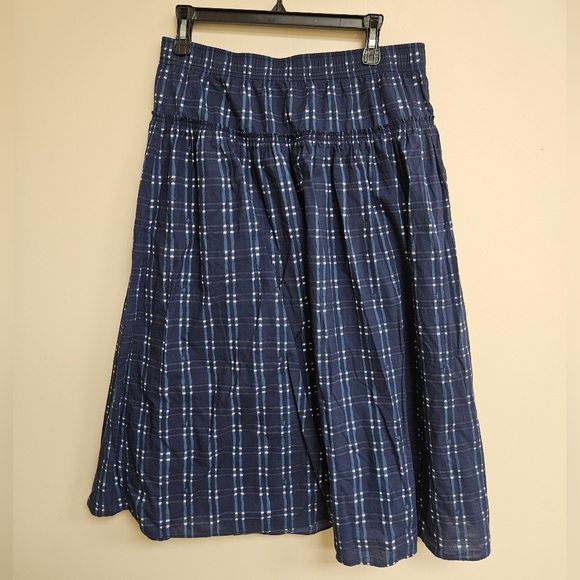 Madewell Pull-On Midi Skirt in Shibori Indigo Plaid Size M Cotton - Picture 12 of 12